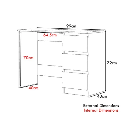 Stora 3 Drawer Dressing Table Grey Gloss Front
