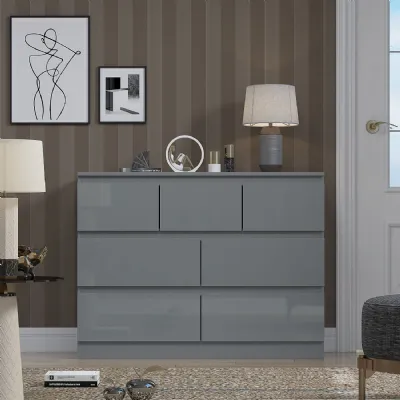 Stora 7 Drawer Merchant Chest Of Drawers Grey Gloss Front