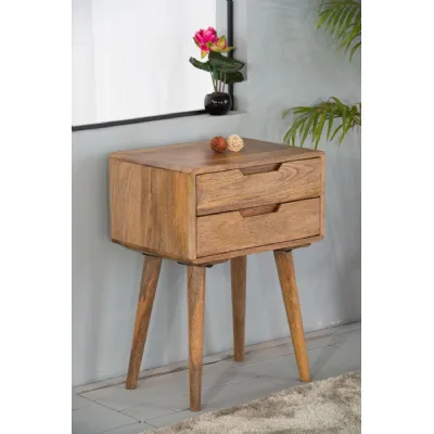 Scandinavian Natural Mango Wood 2 Drawer Side Table