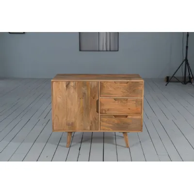Modern Natural Solid Mango Wood 1 Door 3 Drawer Sideboard