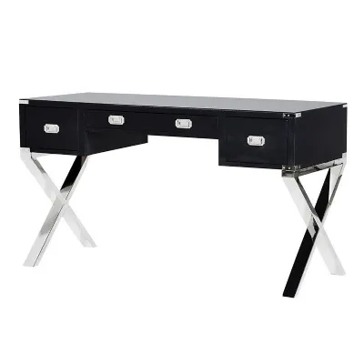 Black Chrome Desk With Glass Top