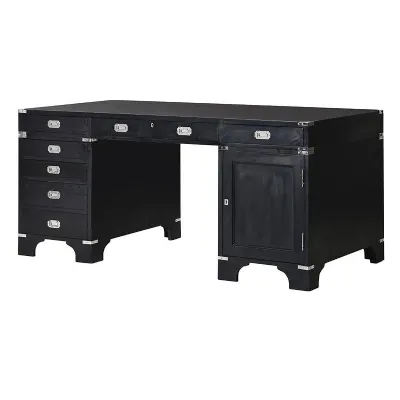Black Modern Large Double Pedestal Desk
