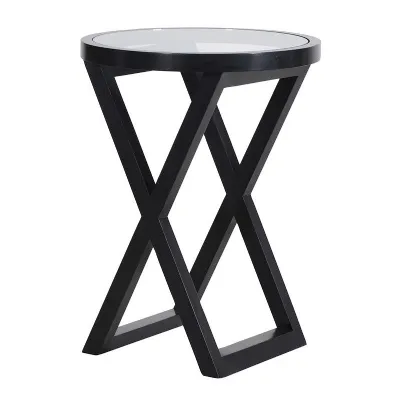 Black Small Occasional Table With Glass Top