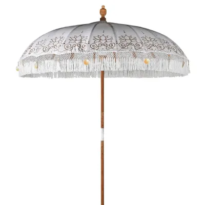 Hand Painted White Parasol with Tassels
