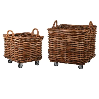 Set of 2 Square Baskets with Wheels
