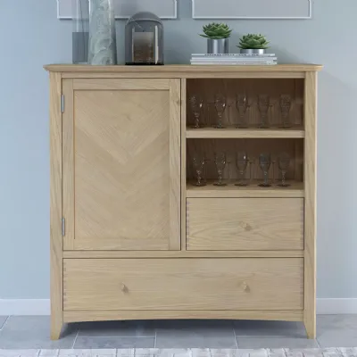 Modern Solid Oak 2 Drawer Large Drinks and Storage Cabinet with Door