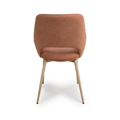 Brick Red Fabric Wing Arm Dining Chair Narrow Wooden Legs