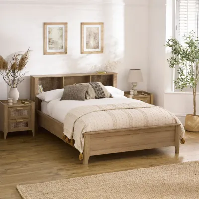 Sydney Oak Rattan Effect 135cm Double Bookcase Bed