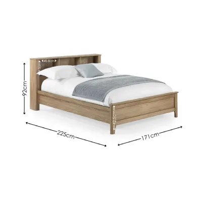 Sydney Oak Rattan Effect 150cm Double Bookcase Bed