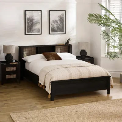 Sydney Black Ash Rattan Effect 135cm Double Bookcase Bed