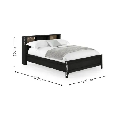 Sydney Black Ash Rattan Effect 150cm Kingsize Bookcase Bed