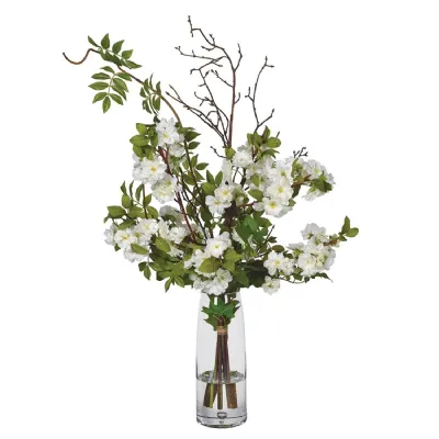 Billowing White Blossom Arrangement in Glass Vase