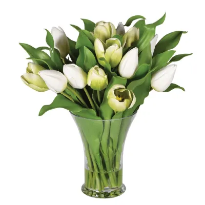 White Tulip Arrangement in Glass Vase