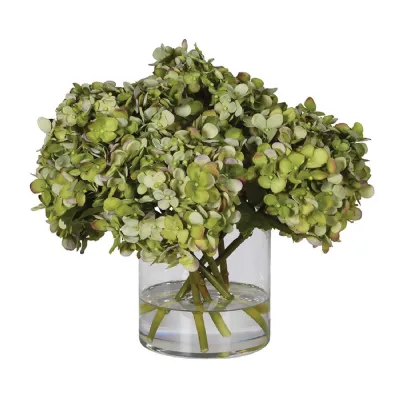 Pistachio Hydrangea Arrangement in Glass Vase