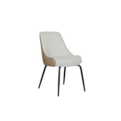 Biscuit Leather Effect and Fabric Dining Chair Metal Legs