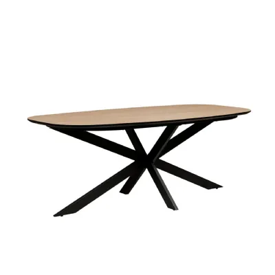 Large Oak Oval Dining Table Black Metal Cross Legs 200cm