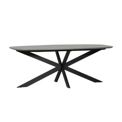 Large Smoked Oak Oval Dining Table Metal Cross Legs 200cm