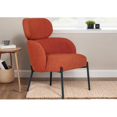 Rust Boucle Fabric Accent Chair with Black Legs