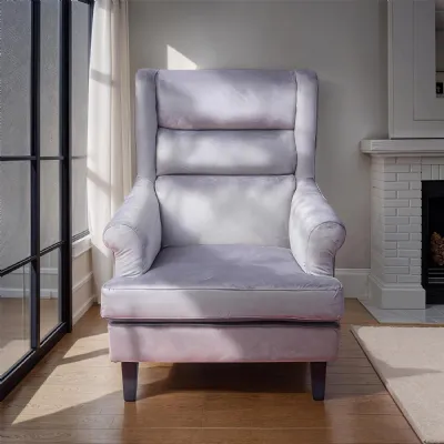 Loretta Armchair Grey Velvet Cushioned Ribbed Back