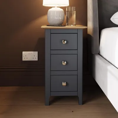 Taberno Oak 3 Drawer Bedside Table Nightstand Cabinet Graphite Blue