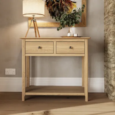 Taberno Oak 2 Drawer Console Hallway Table Natural Oak