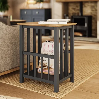 Taberno Oak Magazine Rack Turntable Stand Graphite Blue