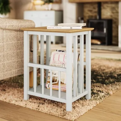 Taberno Oak Magazine Rack Turntable Stand Linen White