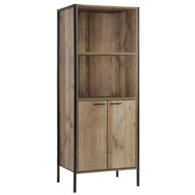 Distressed Oak Effect Storage Bookcase with Cupboard Base 160cm Tall