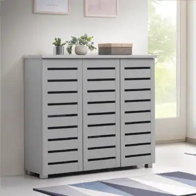 Light Grey 3 Door Shoe Rack Storage Cabinet