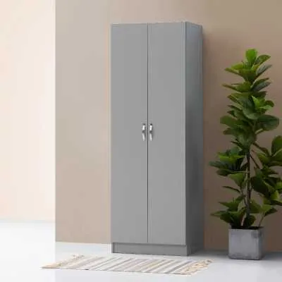 Light Grey 2 Door Narrow Bedroom Plain Wardrobe 180cm Tall x 60cm Wide