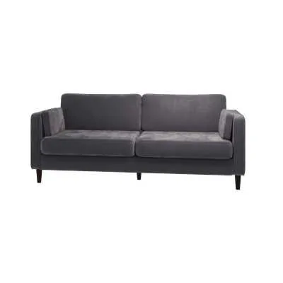 Dark Grey Velvet Fabric 2 Seater Sofa Cushioned Pillow Back and Sides