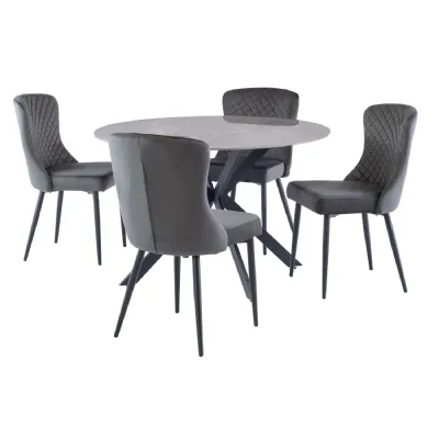 Grey Marble Effect Stone Round Dining Table Cross Legs 1.2m