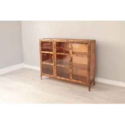Antique Copper Finish Steel Glazed Storage Display Cabinet
