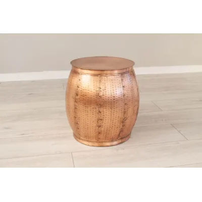 Antique Copper Steel Drum Shaped Round Coffee Table