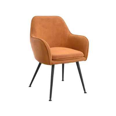Orange Velvet Upholstered Dining Chair with Black Metal Legs