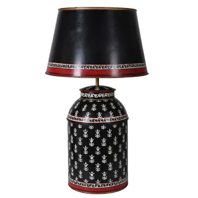 Black Daisy Tea Caddy Table Lamp with Shade