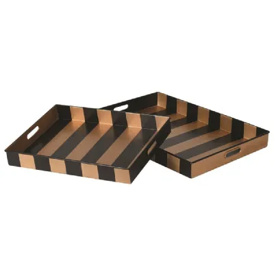 Set Of 2 Gold And Black Stripe Trays