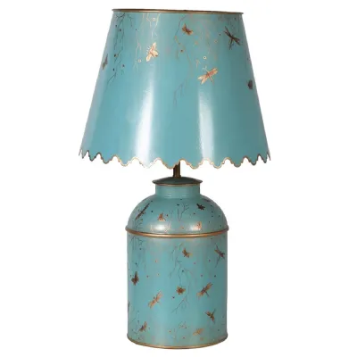 Pale Blue Dragonfly Table Lamp with Scalloped Shade