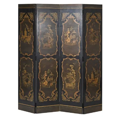 Black Chinese Scenes Folding Screen