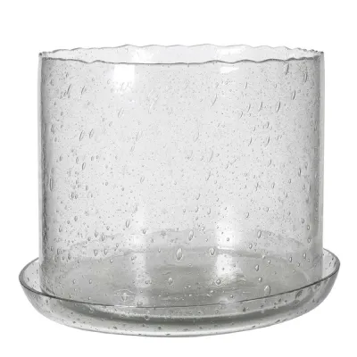Bubbled Glass Hurricane and Plate