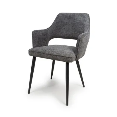 Dark Grey Fabric Curved Back Dining Chair with Black Legs