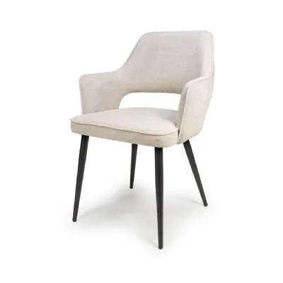 Natural Fabric Curved Back Dining Chair with Black Legs