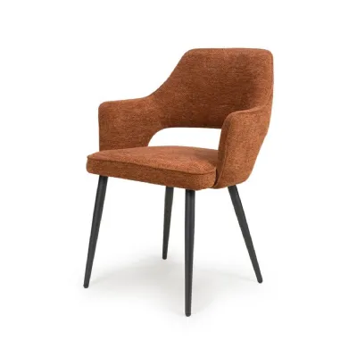 Orange Rust Fabric Curved Back Dining Chair with Black Legs