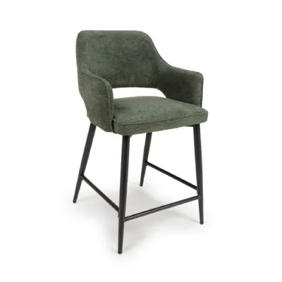 Green Fabric Counter Bar Stool Chair with Black Metal Legs
