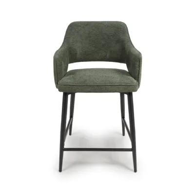 Dark Grey Fabric Counter Bar Stool Chair Black Metal Legs