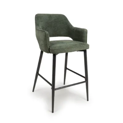 Green Fabric High Counter Bar Stool Chair Black Metal Legs
