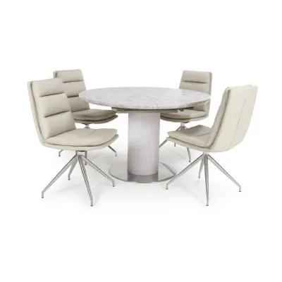 White Marble Effect Round Extending Dining Table