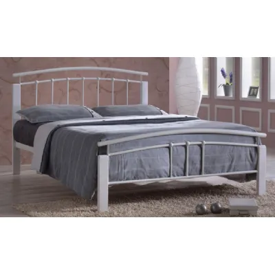 4ft 6 Double Silver Metal Bed with White Wood Posts