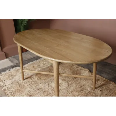 Rustic Natural Teak Wood Oval 4 Seater Dining Table with Cross Legs
