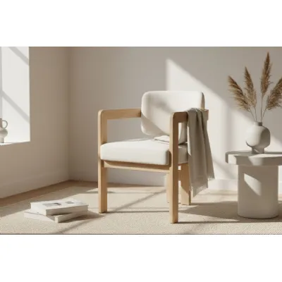 Modern Teak Wood Fabric Upholstered Dining Chair 58cm Wide